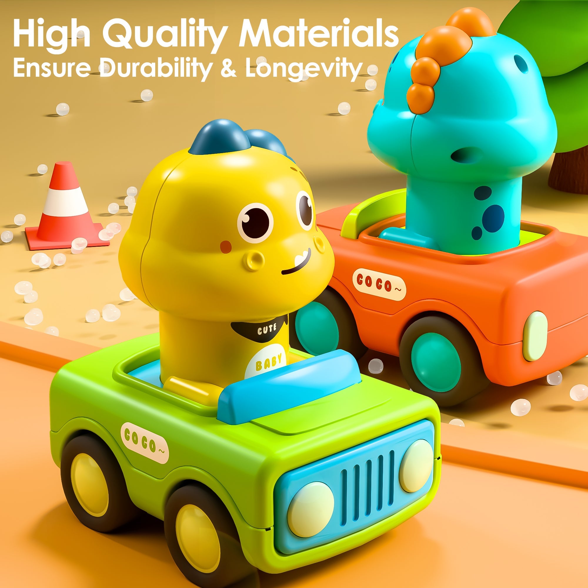 Dino Press and Go Vehicle Car Toys, Animal Racing Cars