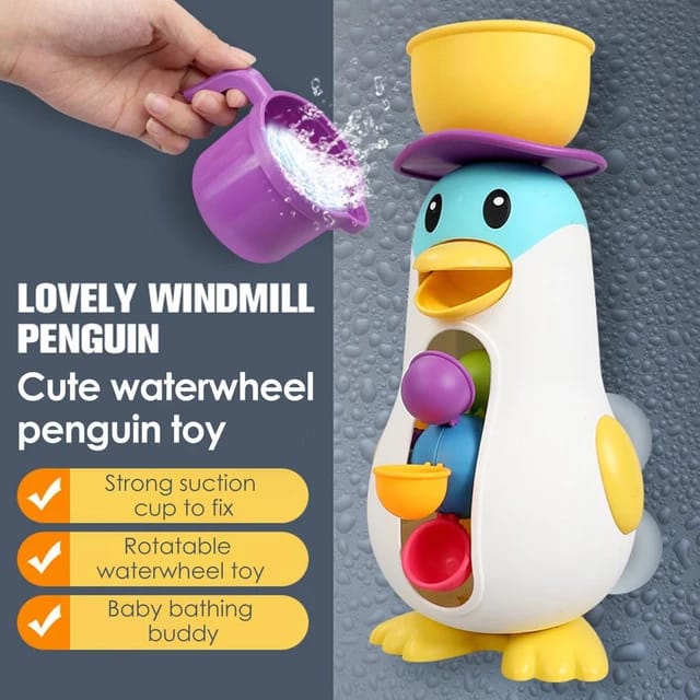 Divertido Juguete de Baño de Pingüino con Rueda Hidráulica - 010