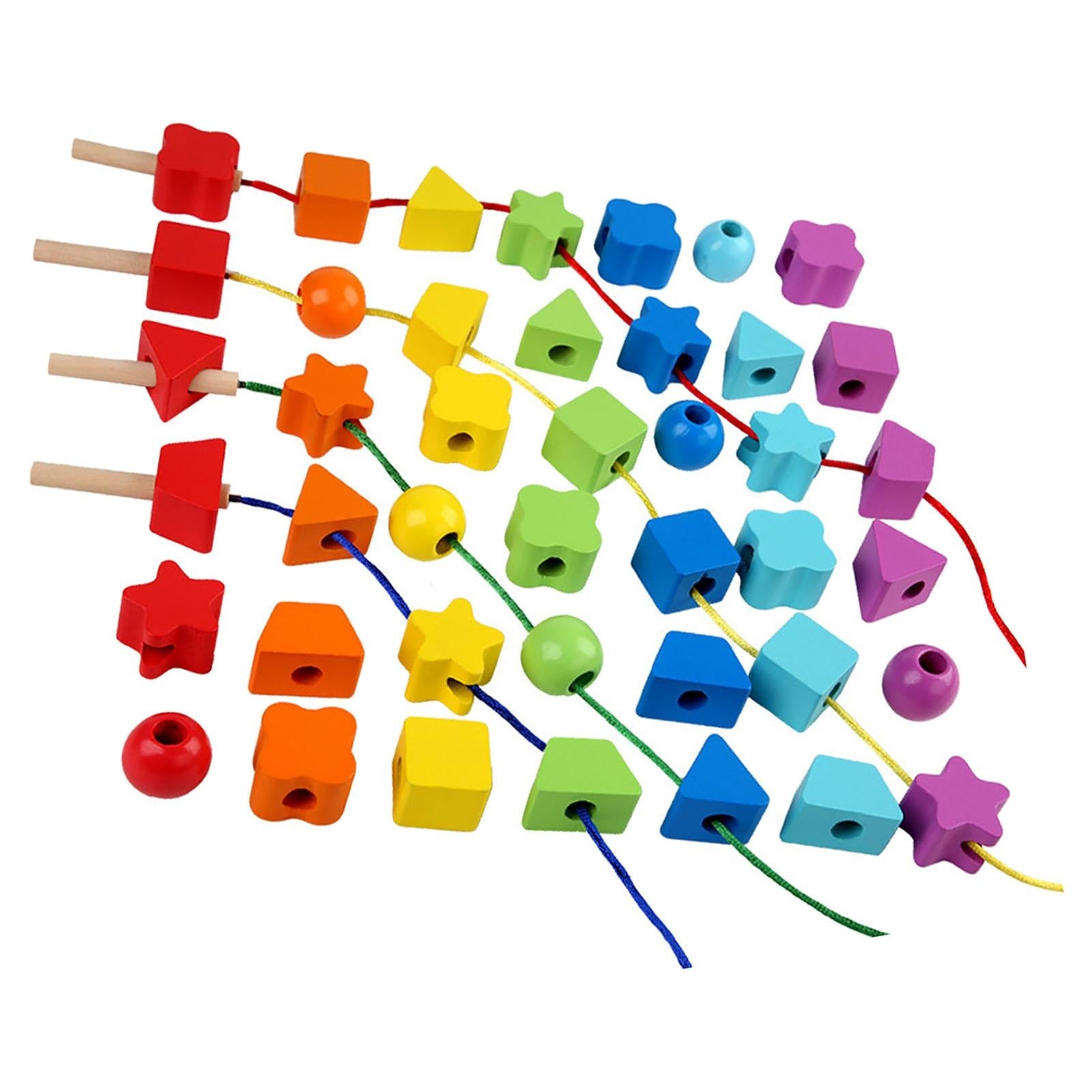 Wooden Rainbow Threading Shape Beads String - 010