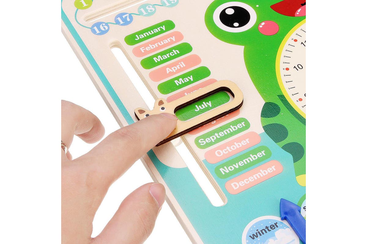 Wooden Learning Clock Calender Season Date & Weather Board