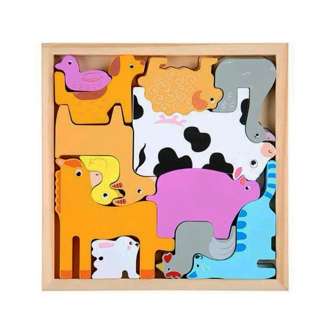 4-in-1 Wooden Animal Puzzles - Farm, Ocean, Dino and Wild Themes | Fine Motor and Cognitive Skill Builder