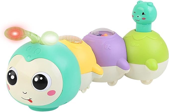 Fidtoy Magnetic Cute Electric Caterpillar Baby Toy with Light Sound for Babies Crawling Sensory Play Age 6M+