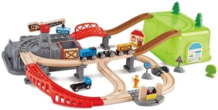 Fidtoy – Circuit de Train en Bois – Kit de Construction en Seau 50 Pièces