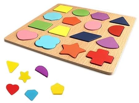 Fidtoy Wooden Geometric Shape Puzzle Board for Toddlers