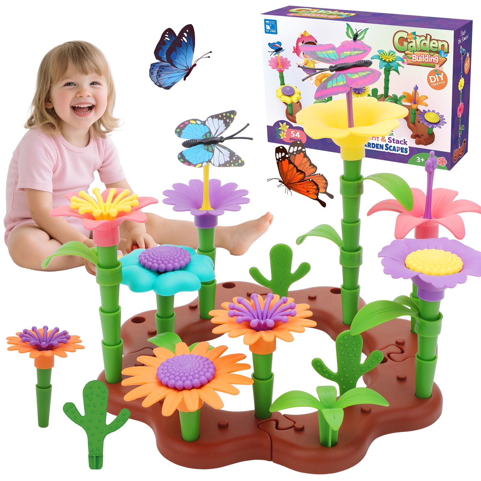 54 PCS DIY Flower Garden Toy Creative Building Planting Set for Girls Montessori-Inspired STEM Playset for Ages 3–6