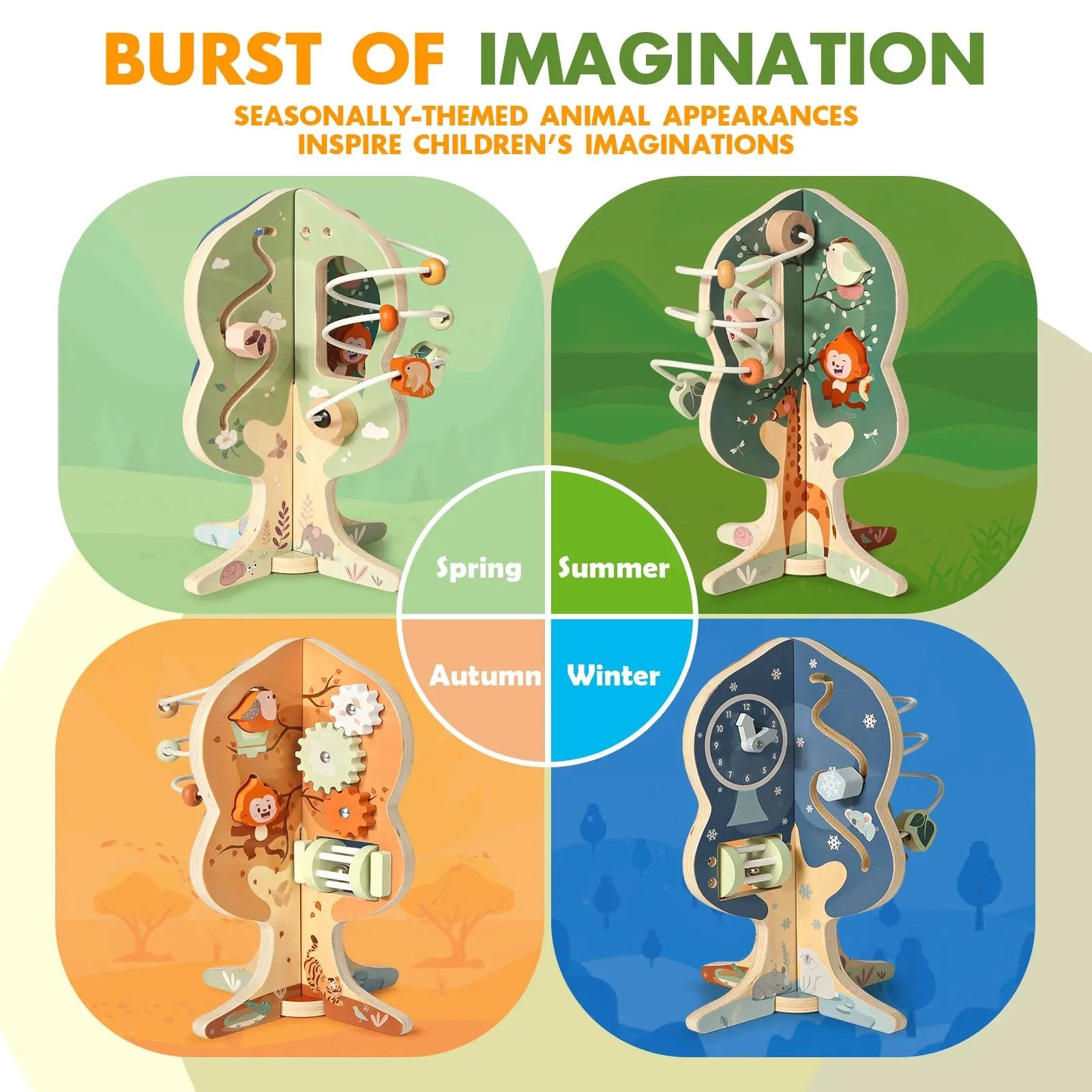 8-in-1 Tree-Themed Learning Cube for Toddlers - Montessori Educational Toy