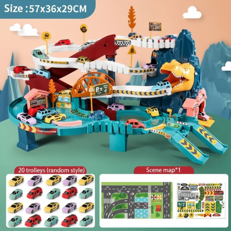 JurassicRun – Robuste et Éducatif – Circuit de Course Dinosaures avec Voitures