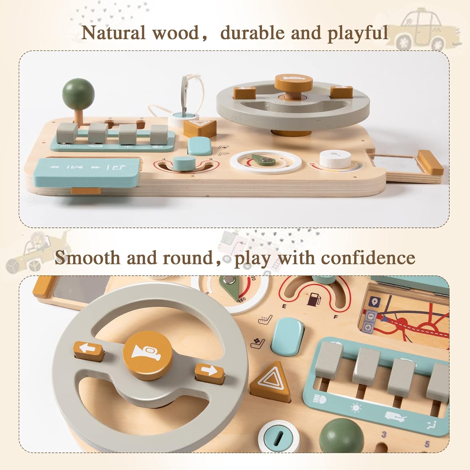 Wooden Montessori Steering Wheel Sensory Activity Board