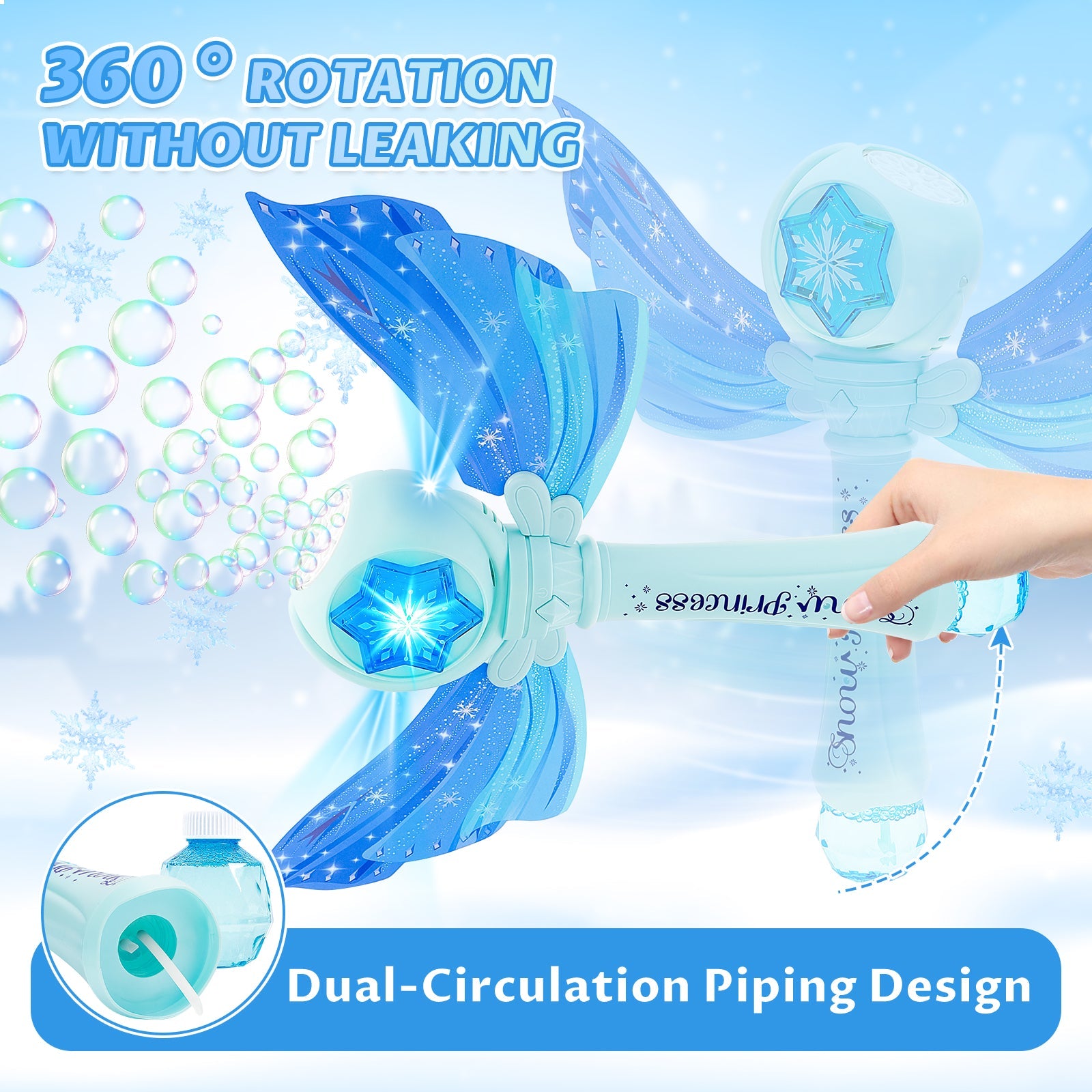 Magical Princess Bubble Wand with Wings Automatic Bubble Machine for Kids with Music Lights Indoor Outdoor Garden Adorable Toy for Kids