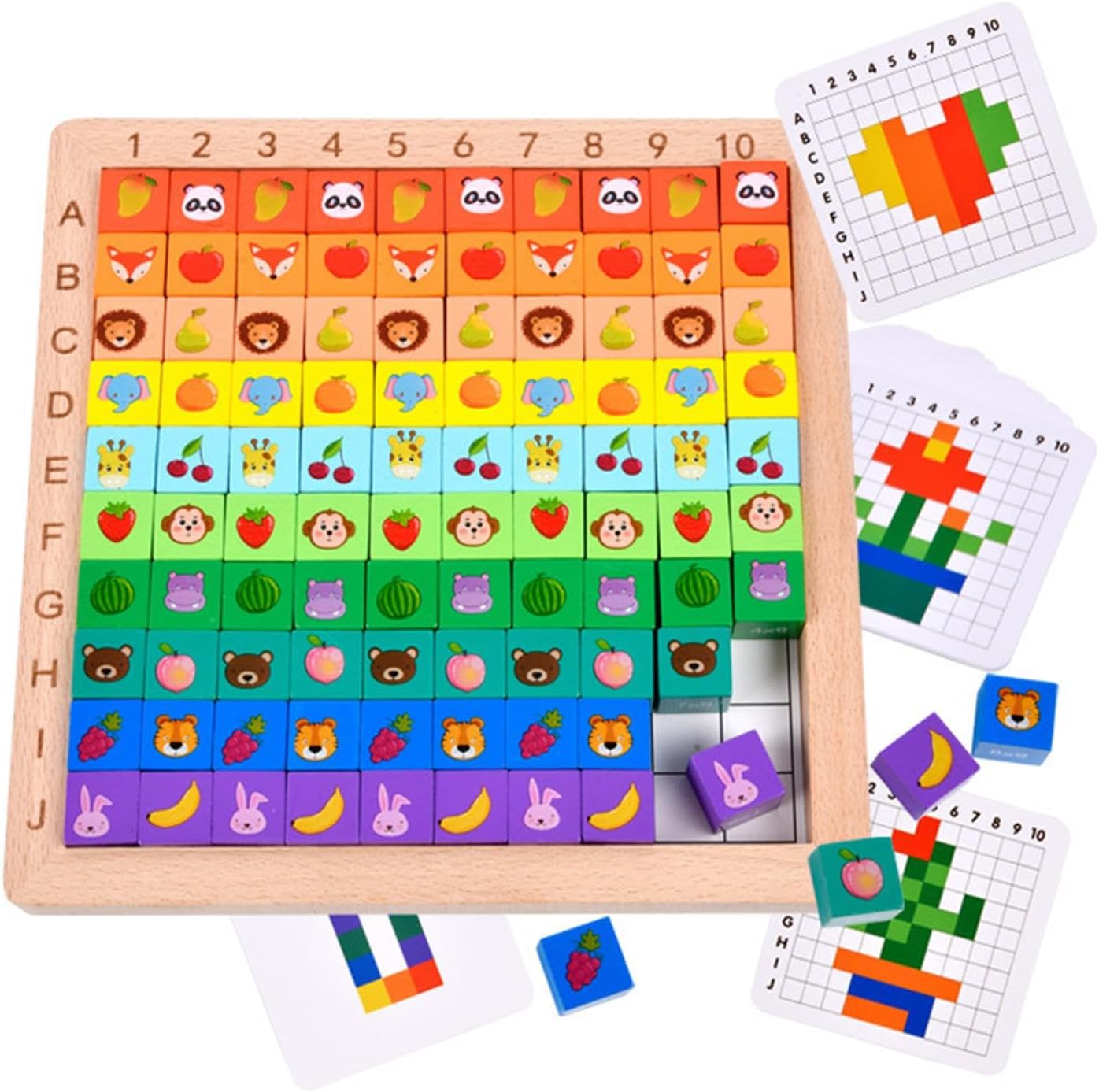 Wooden Multifunctional Number, Alphabet and Animals Pattern Blocks - 096