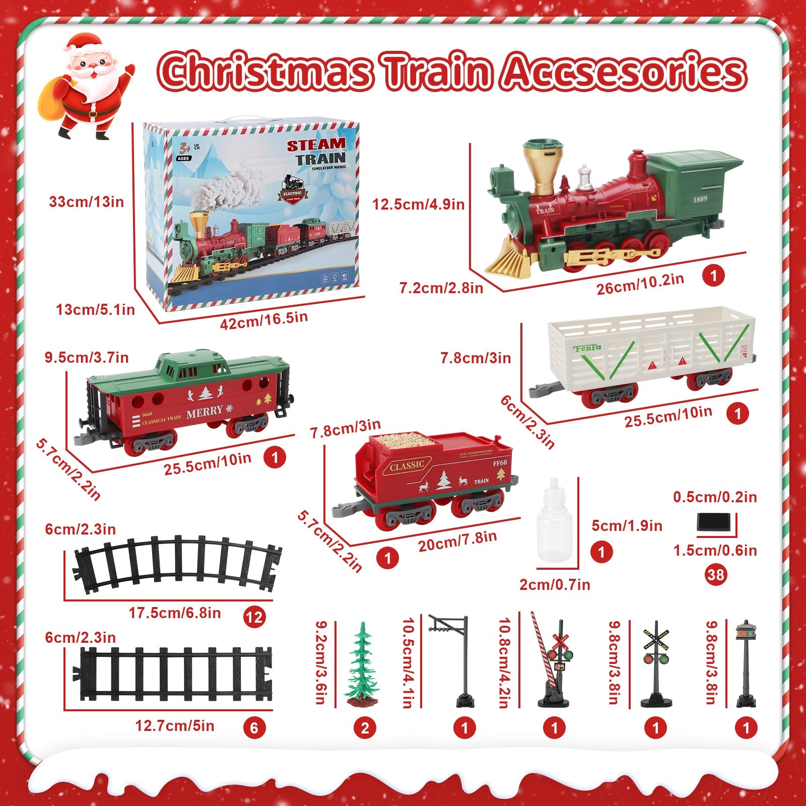 Electric Steam Train Set with Real Smoke, Lights and Sounds Classic Railway Track Toy for Kids Christmas Train Set Gift for Boys & Girls Age 3+