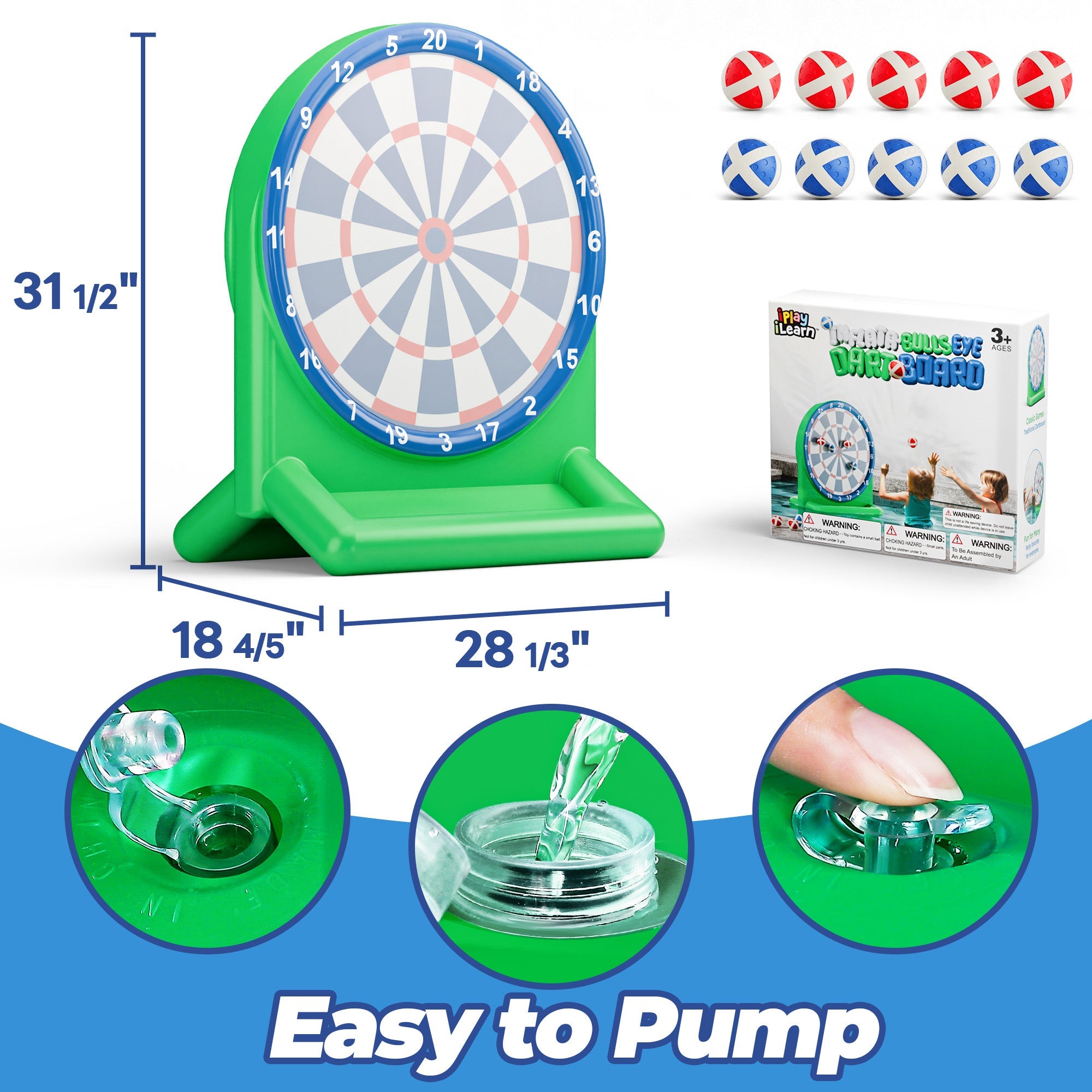 Kids Swimming Pool Toys, Inflatable Floating Dart Board Water Game (green)