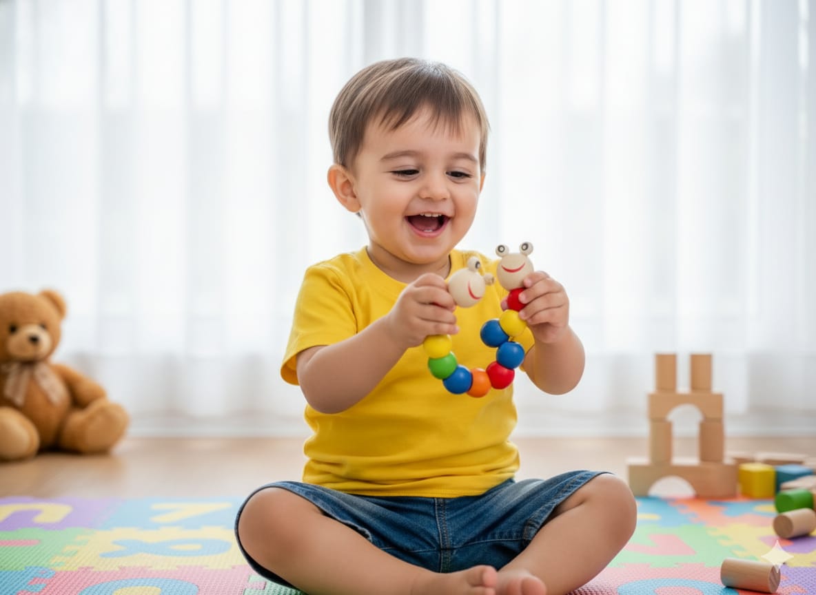 Wooden Colorful Movable Caterpillar Rattle - 017