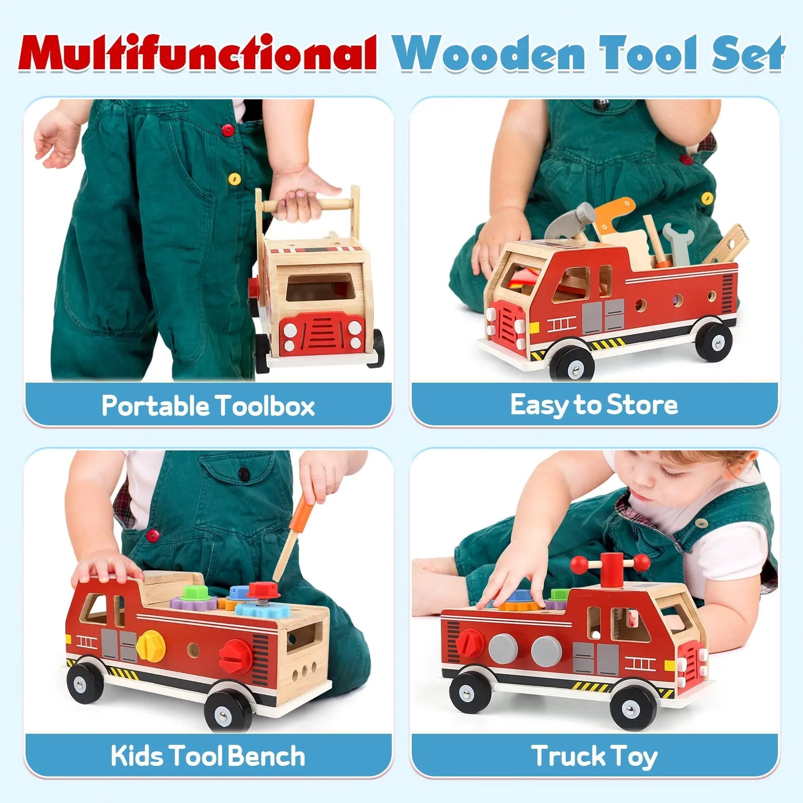 4-in-1 Fire Truck Tool Box & 47PCS Tool Set (Ages 3+)