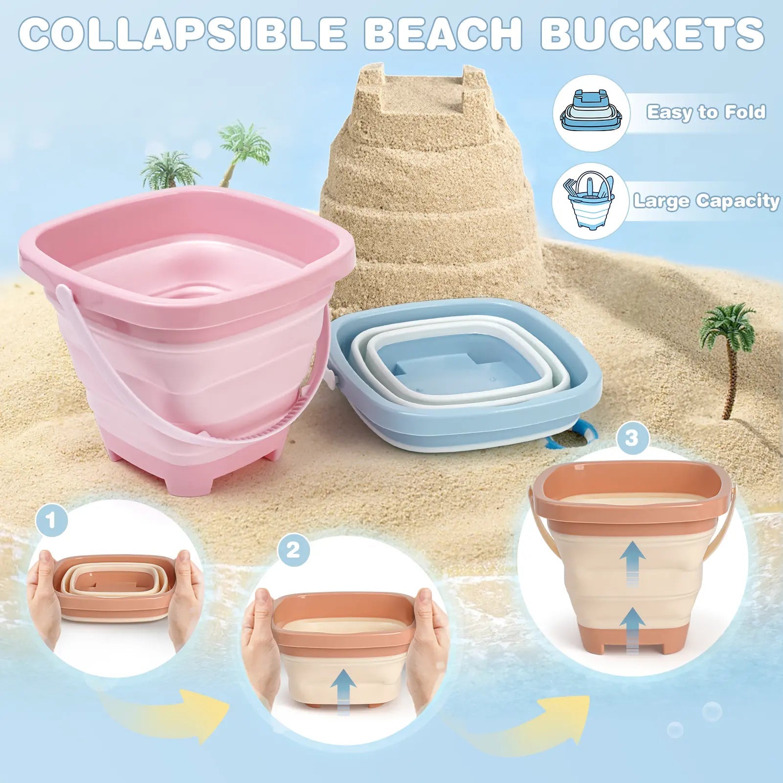 Fidtoy Portable Beach Sand Toy Set for Kids 3-10 - Treasure Hunting Fun