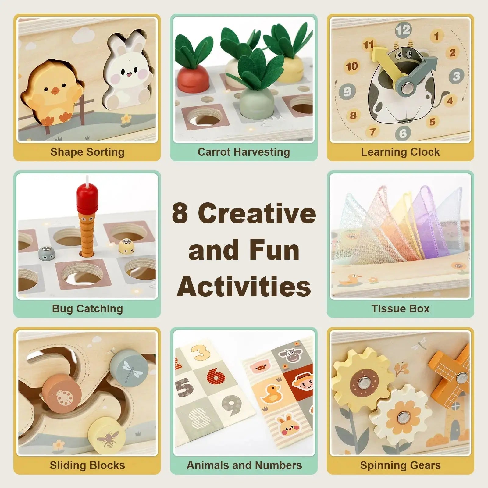 Cubo de actividades 8 en 1 para niños pequeños | Juguete de aprendizaje de madera Montessori