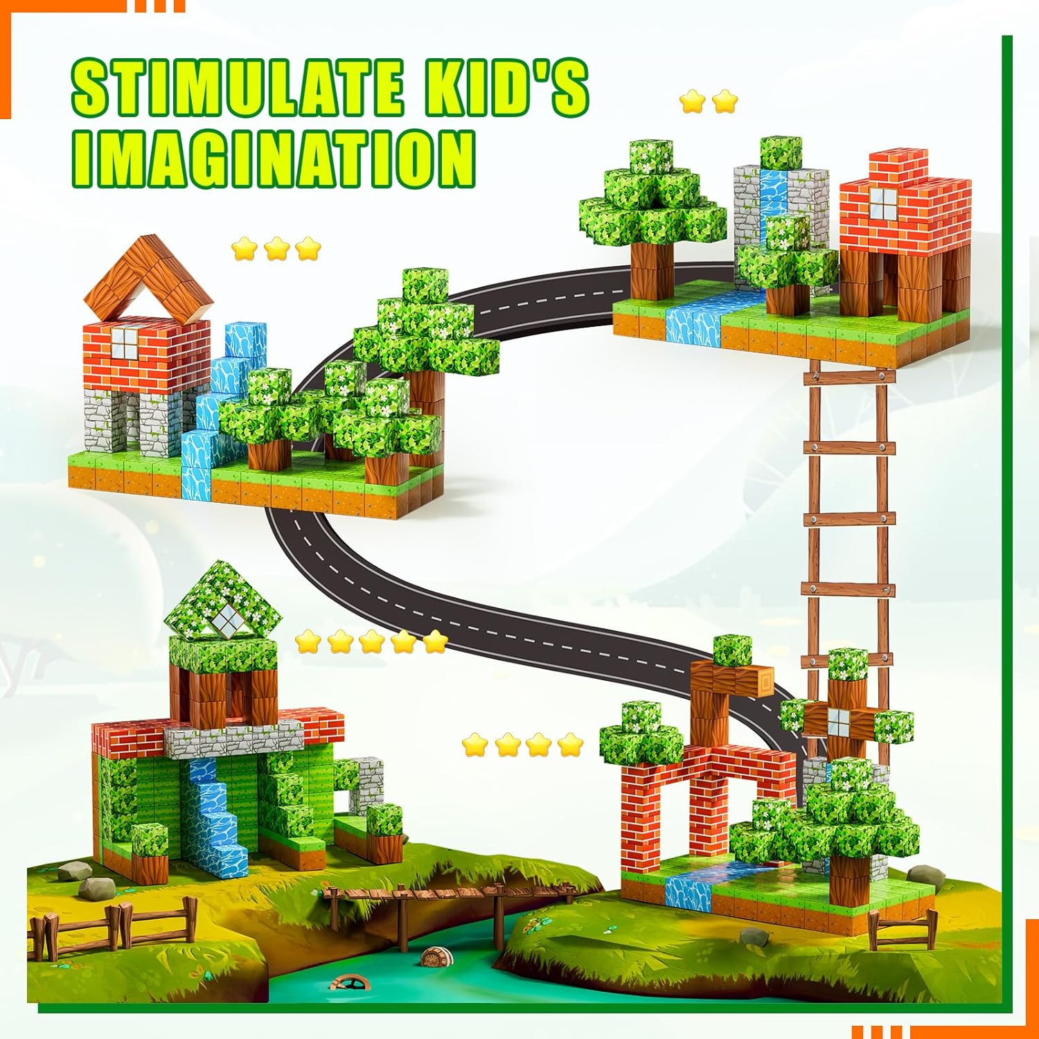 3D Magnetic Cube World Blocks with Characters 68 and 108 Pieces - 322