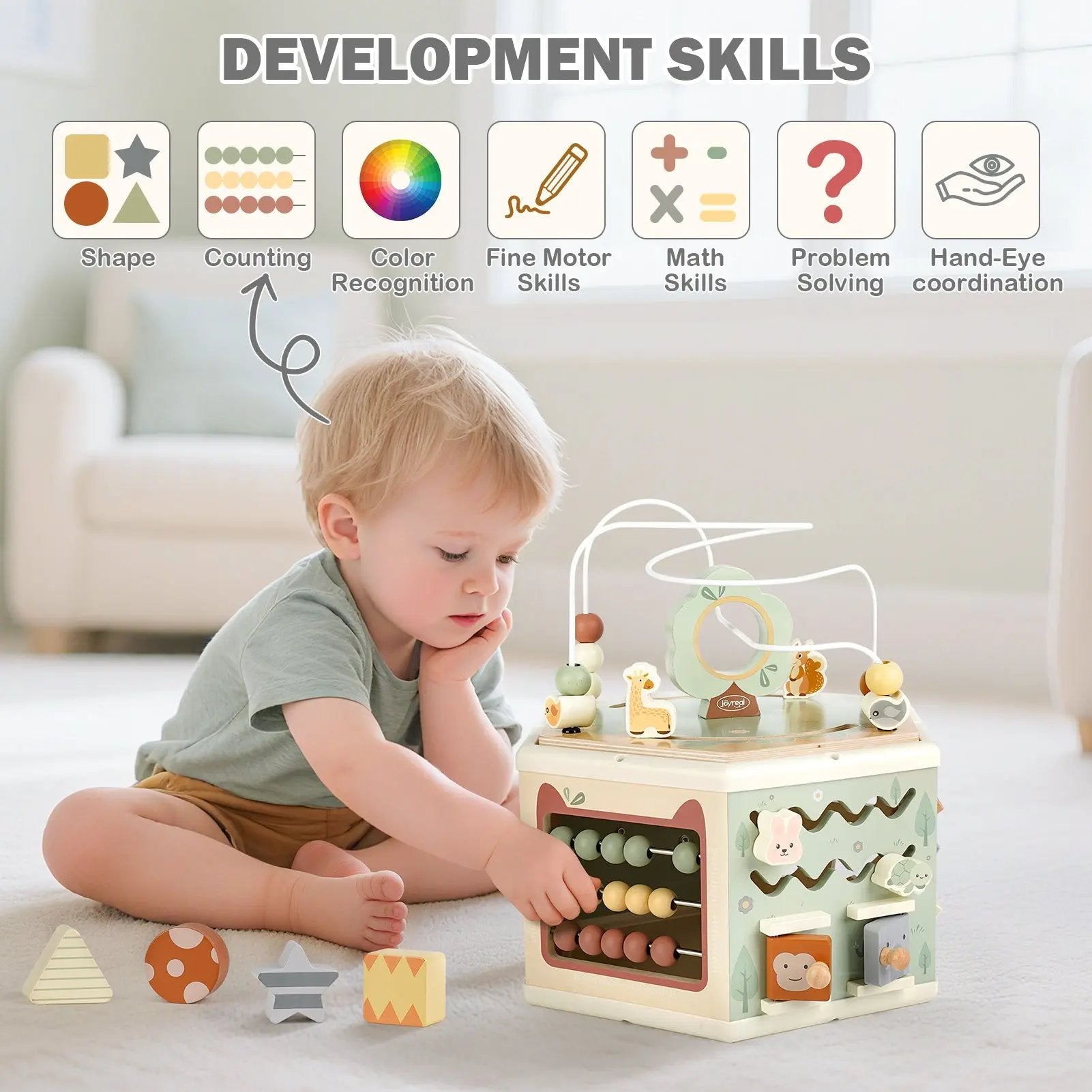 Fidtoy Wooden Activity Cube 11-in-1 Montessori Toy for Toddlers Learning Center 1-4 Years