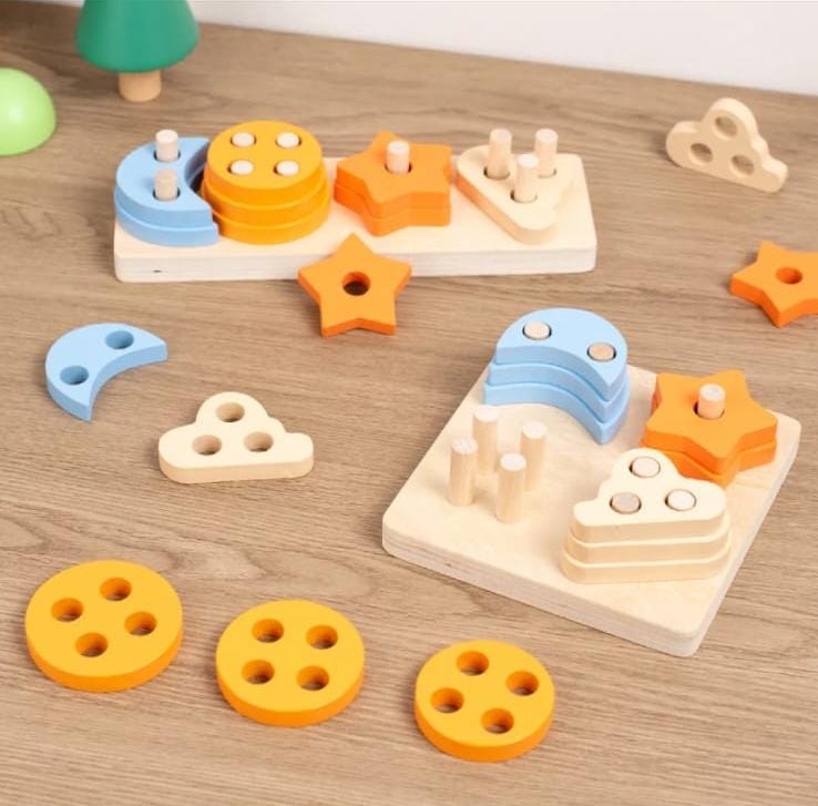 Wooden Star and Crescent Shape sorting Column - 299