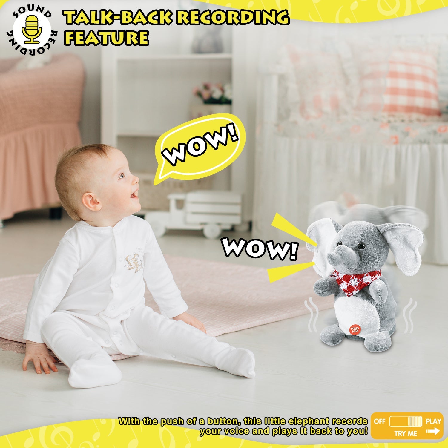 Fidtoy Dancing Elephant Talkback Plush Toy for Babies and Toddlers