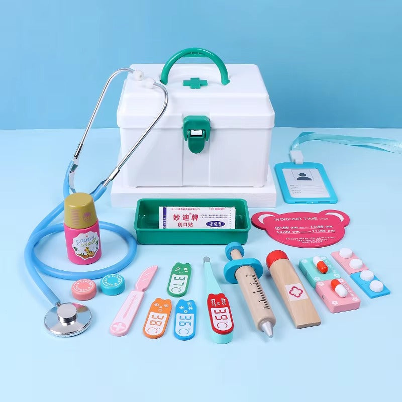 Kit de docteur en bois Montessori pour tout-petits – Jouet médical pour jeu d'imitation