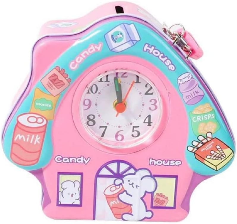 Tin Money House Bank with Clock Random Design - 722