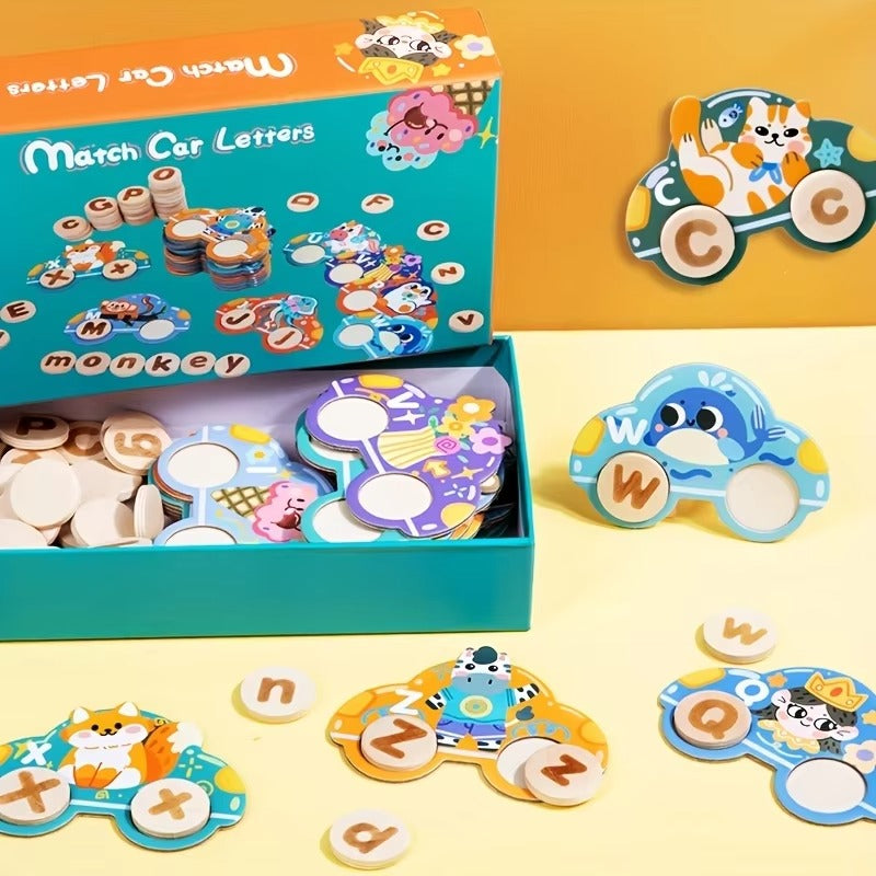 Wooden Animal Letters Car Cognitive Matching Card - 566