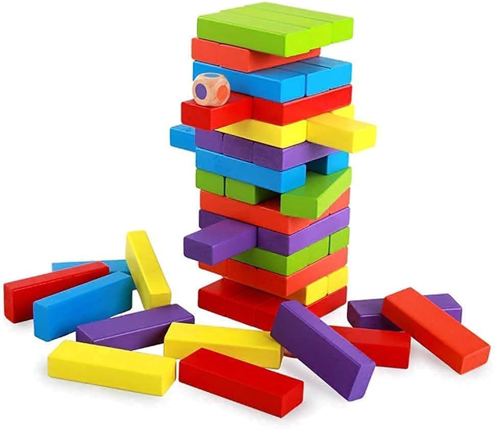 Wooden Colorful Jenga Stacking Tower Family Game - 48 pieces