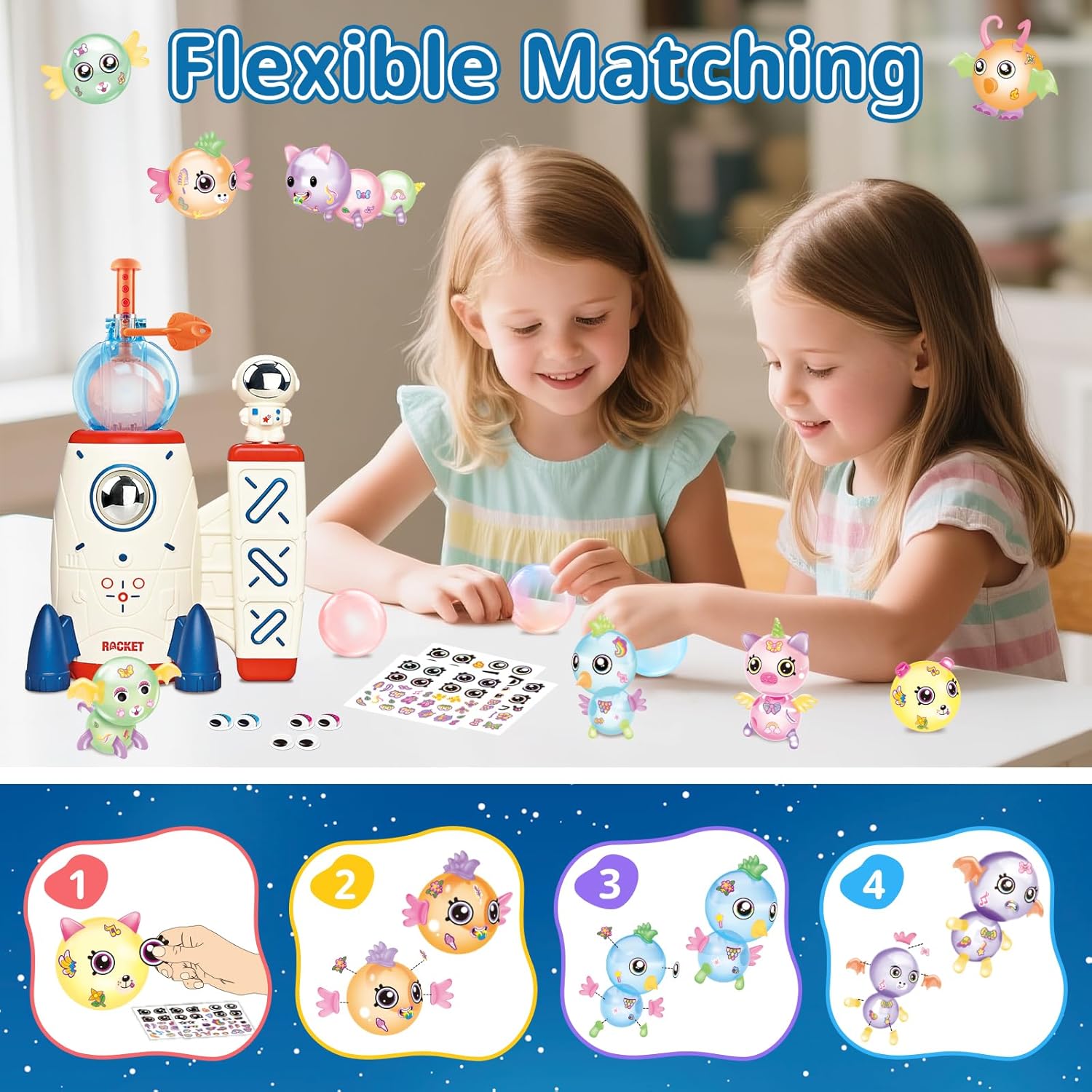 DIY Nano Tape Bubble Craft Kit for Kids, Rocket & Balloon Maker, Gift for Boys & Girls