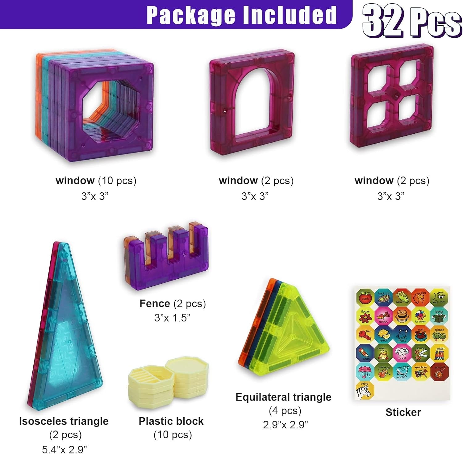 DIY Creative Magnetic tiles Construction Blocks - 32 pieces