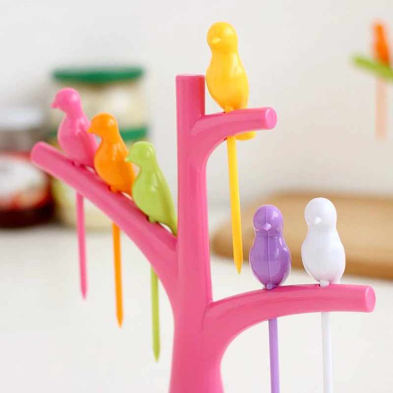 Birdie Fruit Fork with Tree Stand - 6 pieces