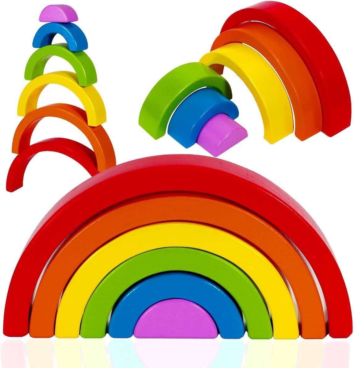 Wooden Small Rainbow Stacking Blocks - 7 Pieces - 941