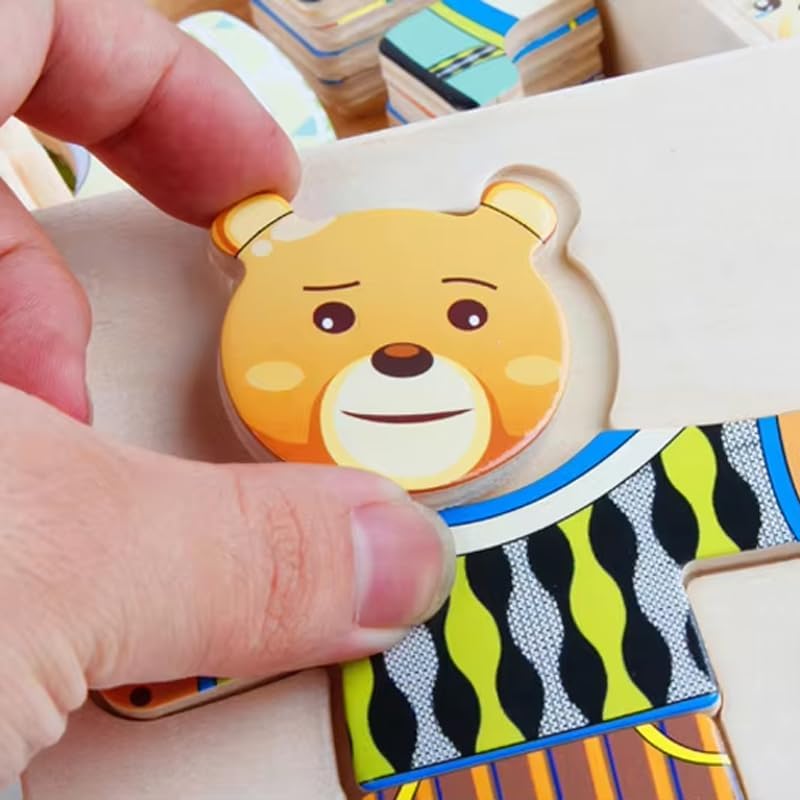 Fidtoy Wooden Magnetic Bear Puzzle Game for Kids 24 Pattern Sets Tabletop Montessori Toy Age 3+