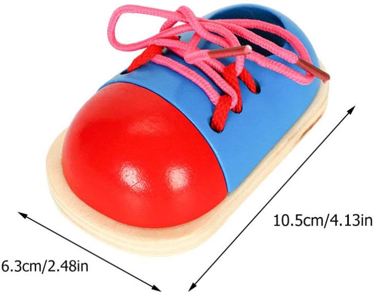 2pcs Wooden Lacing Shoe Toy Tie-up Shoelace Educational Plaything for Boy Girl Develop Fine Motor Skills and Hand-Eye Coordination Safe Natural for Ages
