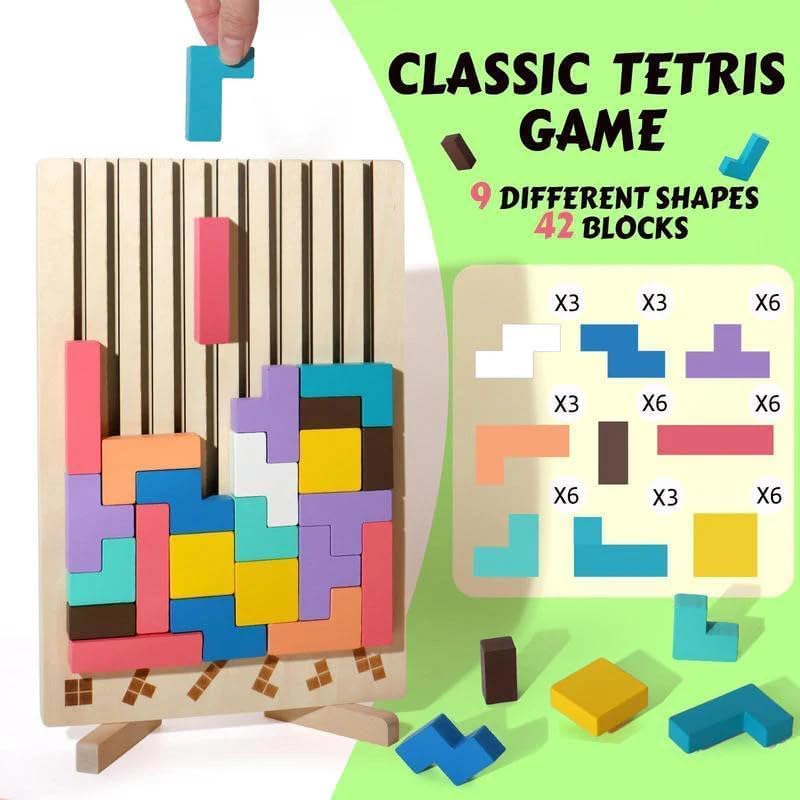 Wooden 3D Tetris Puzzle - Montessori Brain Teaser for Kids & Adults