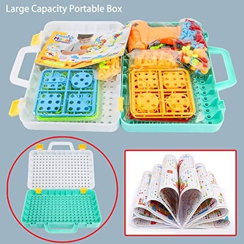 Fidtoy Creative Electric Drill Mosaic Pattern Puzzle Tool Kit for Kids 252PCS STEM Construction Building Toy with Electric Drill & Colorful Screws Ages 4-8