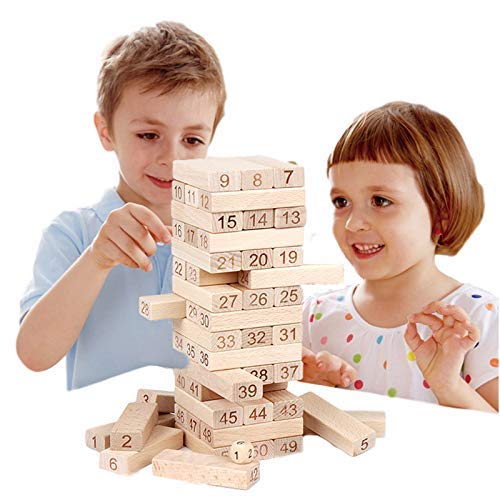 Fidtoy Wooden Number Jenga Puzzle with Dice – Educational Toy for Kids