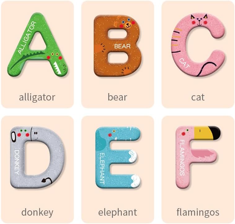 YOHOOLYO Large Size Magnetic Letters for Magnetic Chalkboard Whiteboard Animal Alphabet Magnets for Home Office Fridge Colorful Animals Set,Board Include