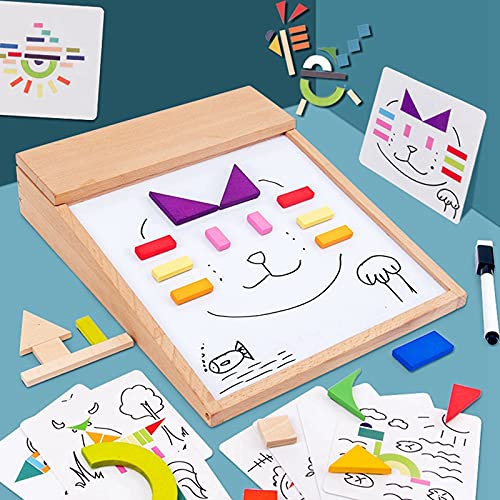 Fidtoy Wooden Magnetic Drawing Puzzle Board for Kids Creative Doodle Cards Fine Motor Toy Age 2-6