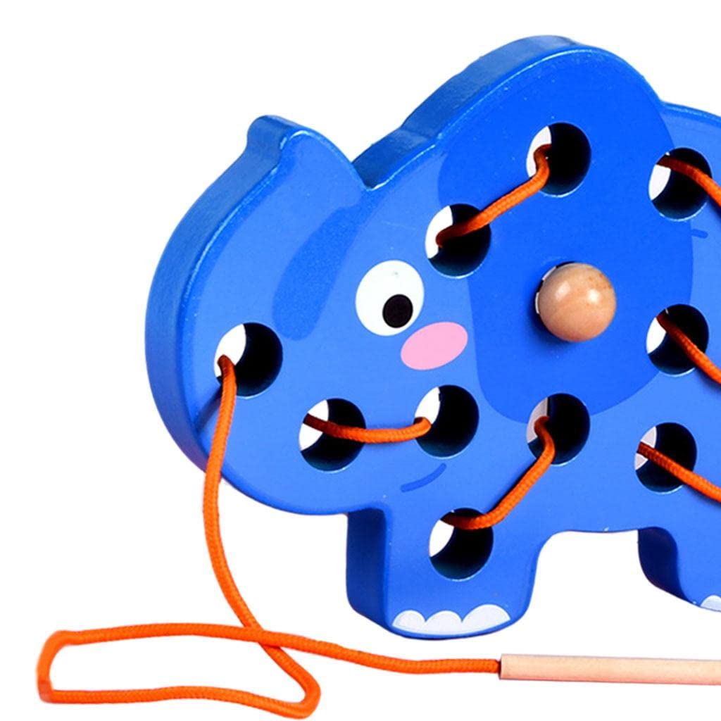 ATORSE Wooden Lacing Threading Toys for Kindergarten Fine Motor Skill Preschoolers Elephant