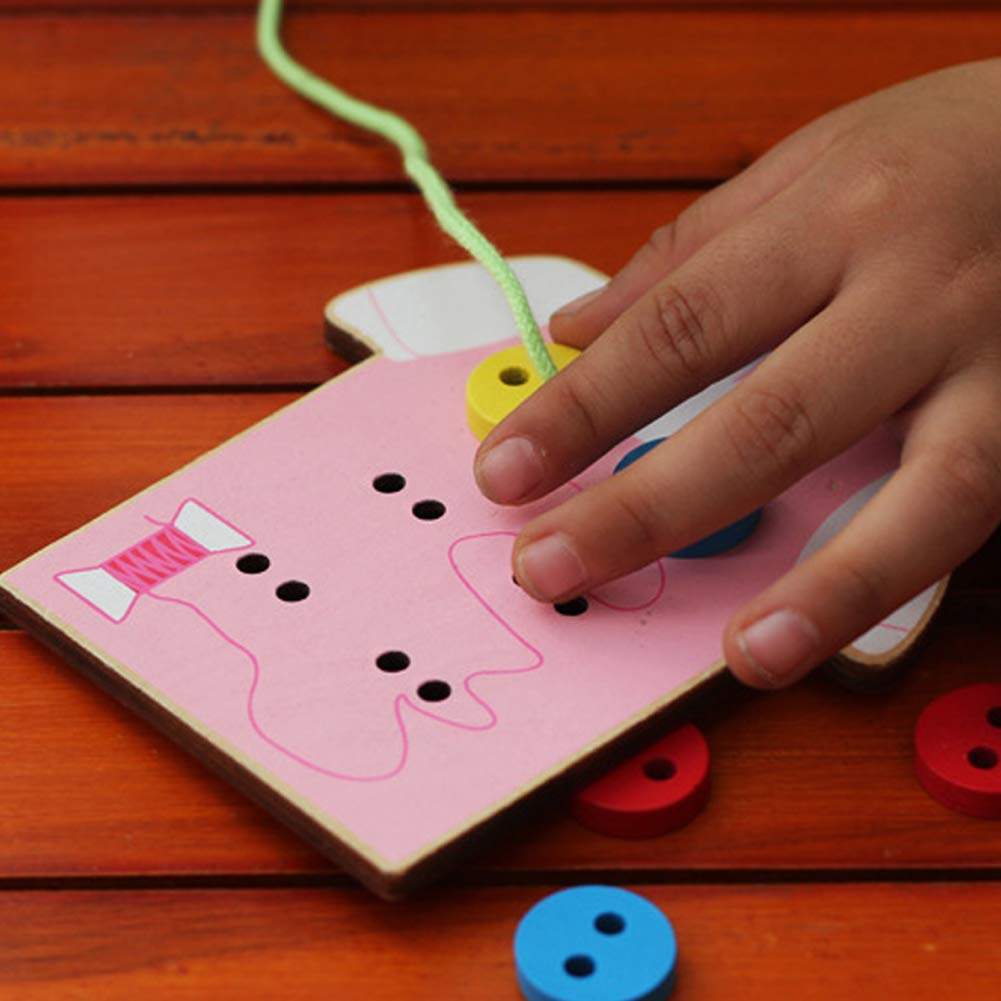 FnieYxiu Toys, Kids Children Wooden Sew-on Buttons Lacing Board Toddler Early Education Toy