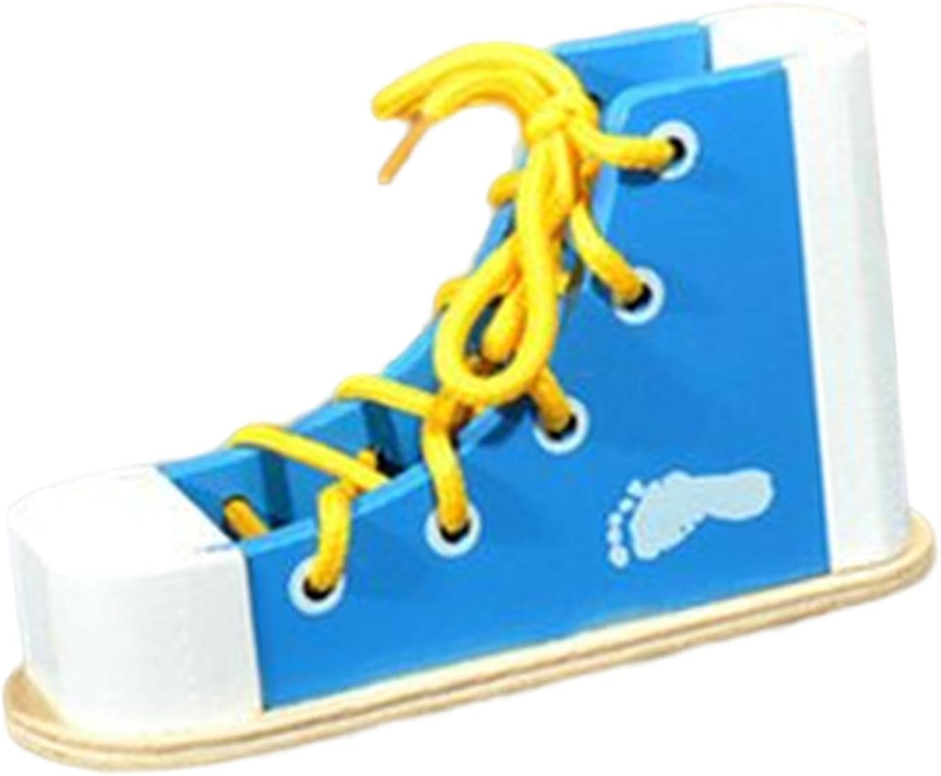 Almencla Wooden Lacing Shoe Toy,Shoe Tying Aid Fine Motor Skills Toy Learn to Tie Shoes for Kids, Blue