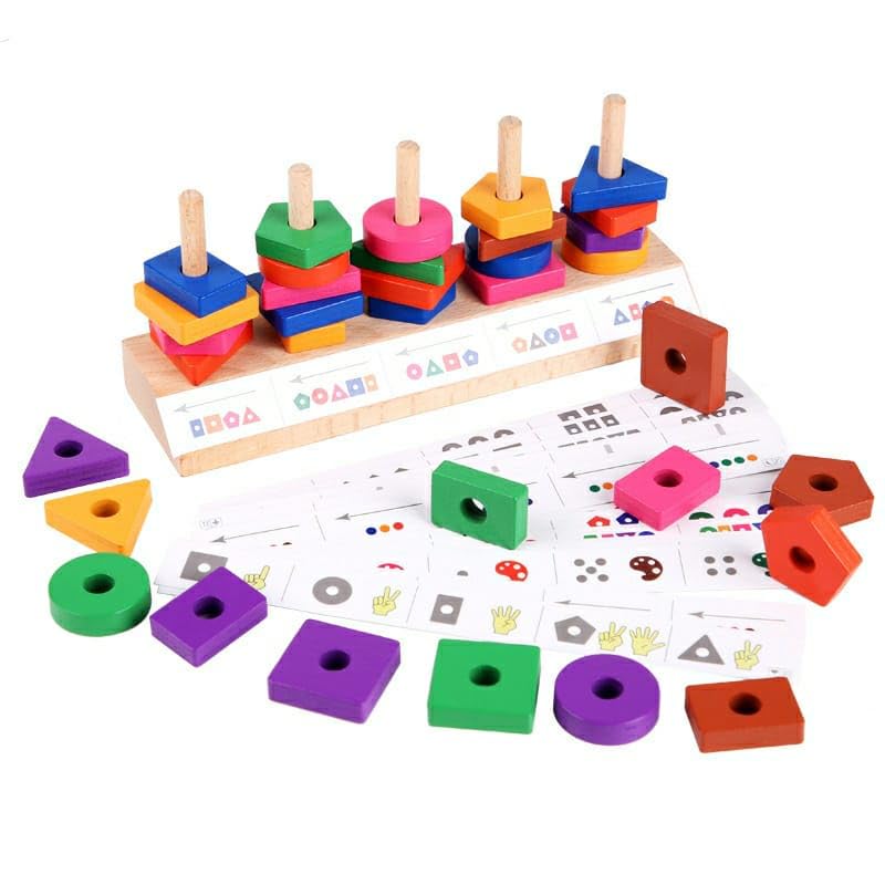 Puzzle de madera 5 en 1 con bloques de colores y formas a juego - 049