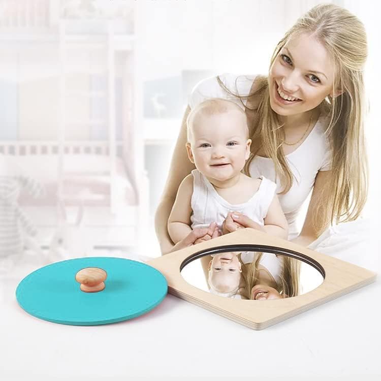 Fidtoy Baby Mirror Toy for Tummy Time Montessori Wooden Mirror Puzzle for Infants Toddlers Sensory Development Early Learning Fine Motor Toy Gift