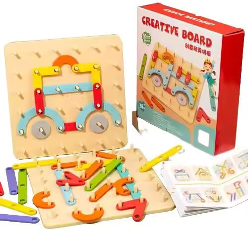 Ensemble de construction de blocs en bois créatifs Fidtoy Montessori pour enfants – Jeu d'empilement et de motifs arc-en-ciel