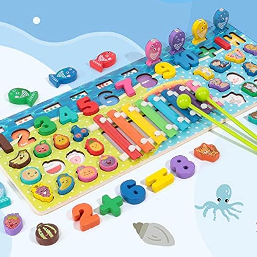 MontyMaestro - Wooden Busy Board with Number Puzzle for Kids Fishing Game Animal Puzzle Animal Food Puzzle Xylophone for Kids_ Activity Toy for Kid Early Educational Toy for Age 1-4 Years