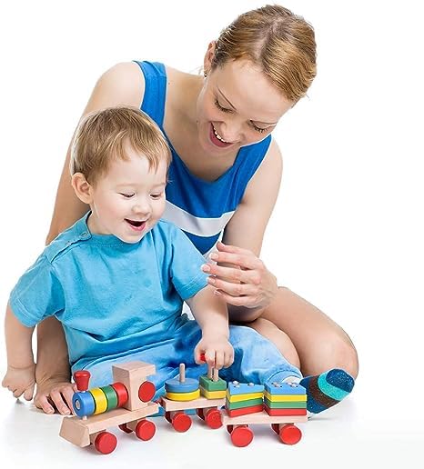 Fidtoy Wooden Stacking Train Toy for Toddlers Learning Play