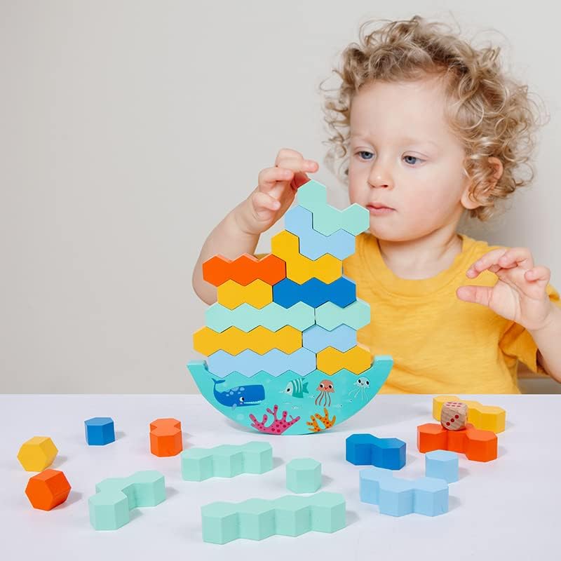 Jeu de société Fidtoy Balance Stacking en bois avec dés