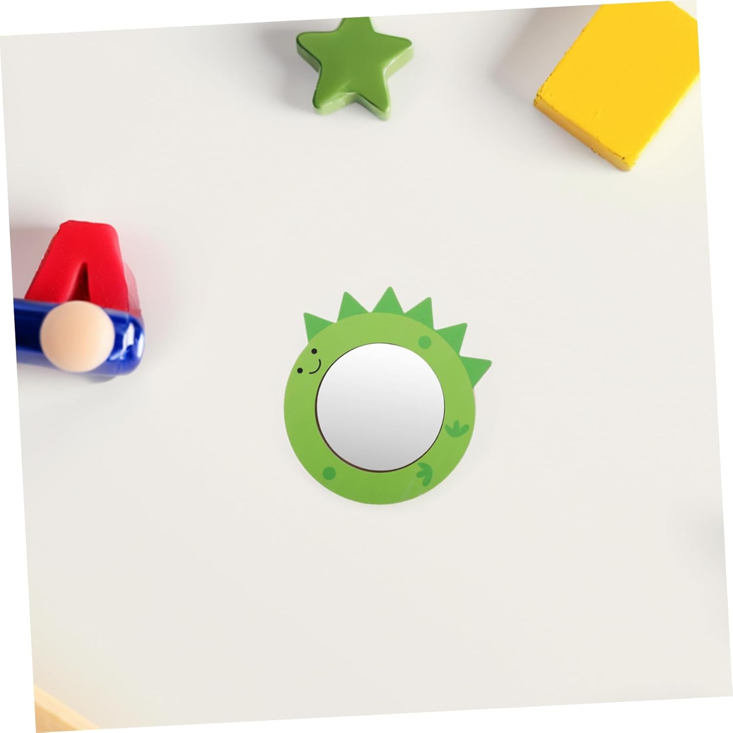 Vaguelly Handheld Mini Mirror for Makeup Baby Bath Learning Toys Safe Wooden Dinosaur Mirror for Girls