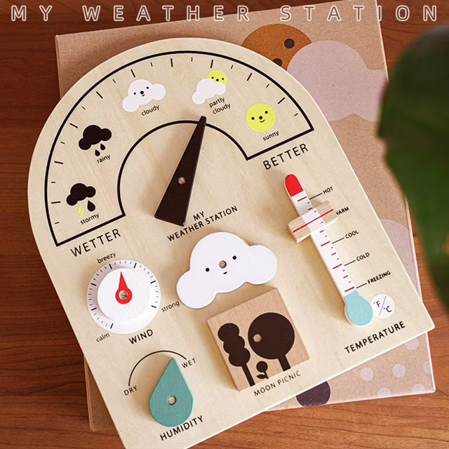 Fidtoy Wooden Weather Station Toy for Kids – Montessori Climate Learning & Parent-Child Interaction
